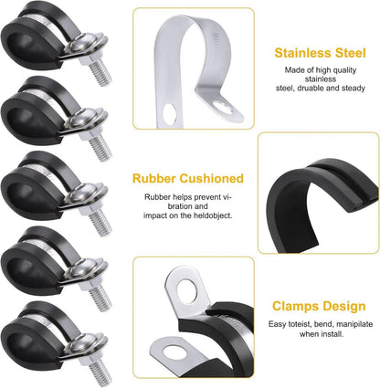 Edelstahl Kabelklemme Set 50-teilig Gummi Gefüttert P Clips Kit