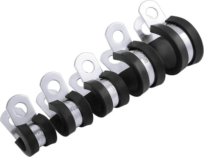 50tlg. Edelstahl Gummi Kabelklemmen P Clips Schlauchschellen-Set 5 Größe