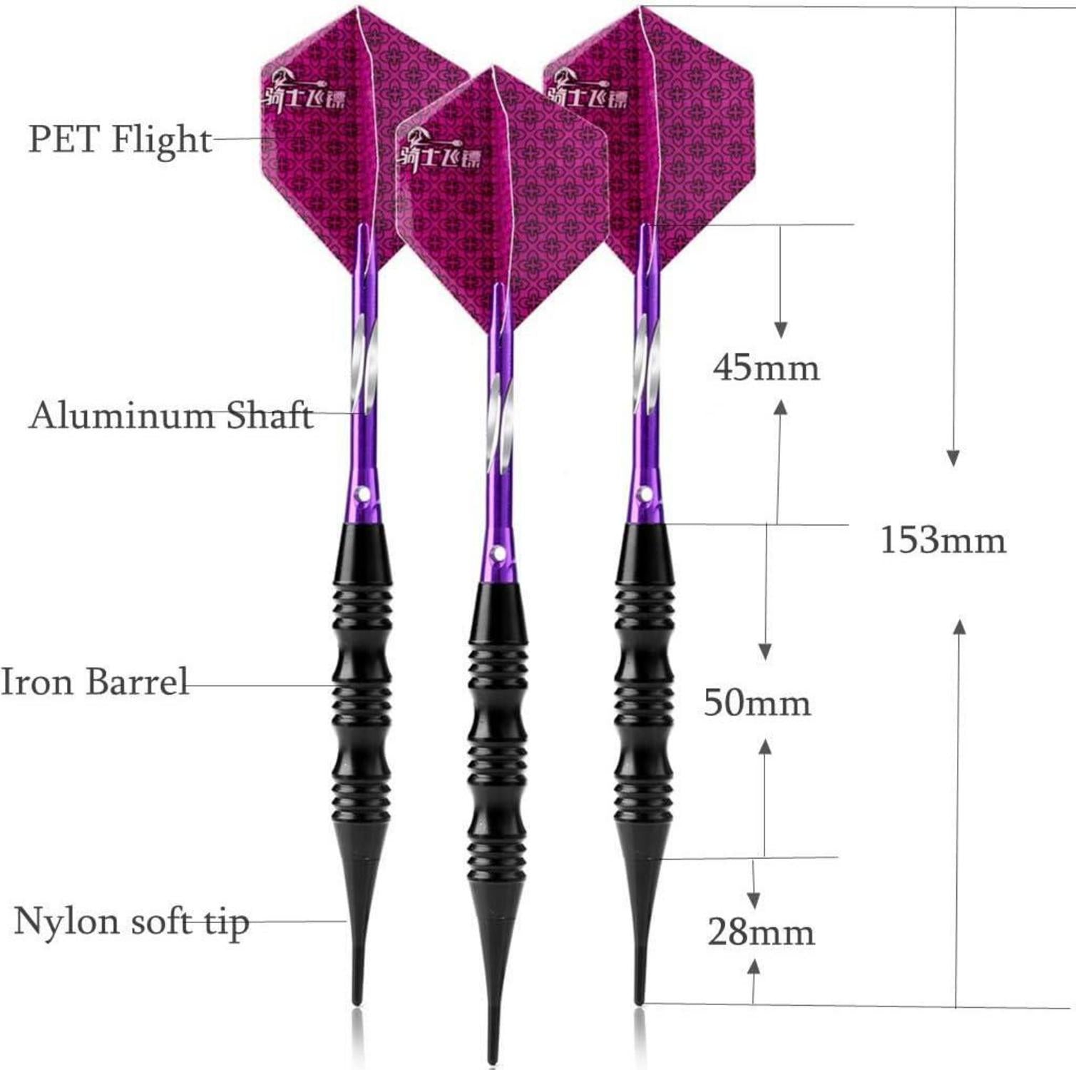 Soft Dartpfeile Set 20g Schwarz Metallfässer Flights - Turnierqualität