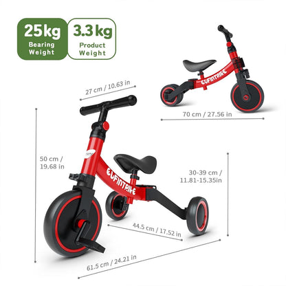 5 in 1 Laufrad Kinderdreirad Lauffahrrad - Rot, ab 1-4 Jahre, sicher
