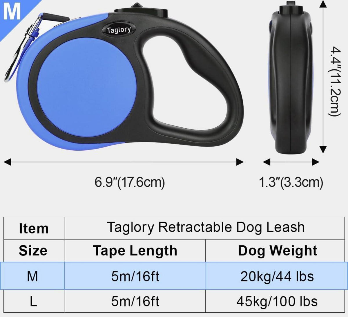 Ausziehbare Hundeleine für kleine und mittelgroße Hunde bis 20kg Blau