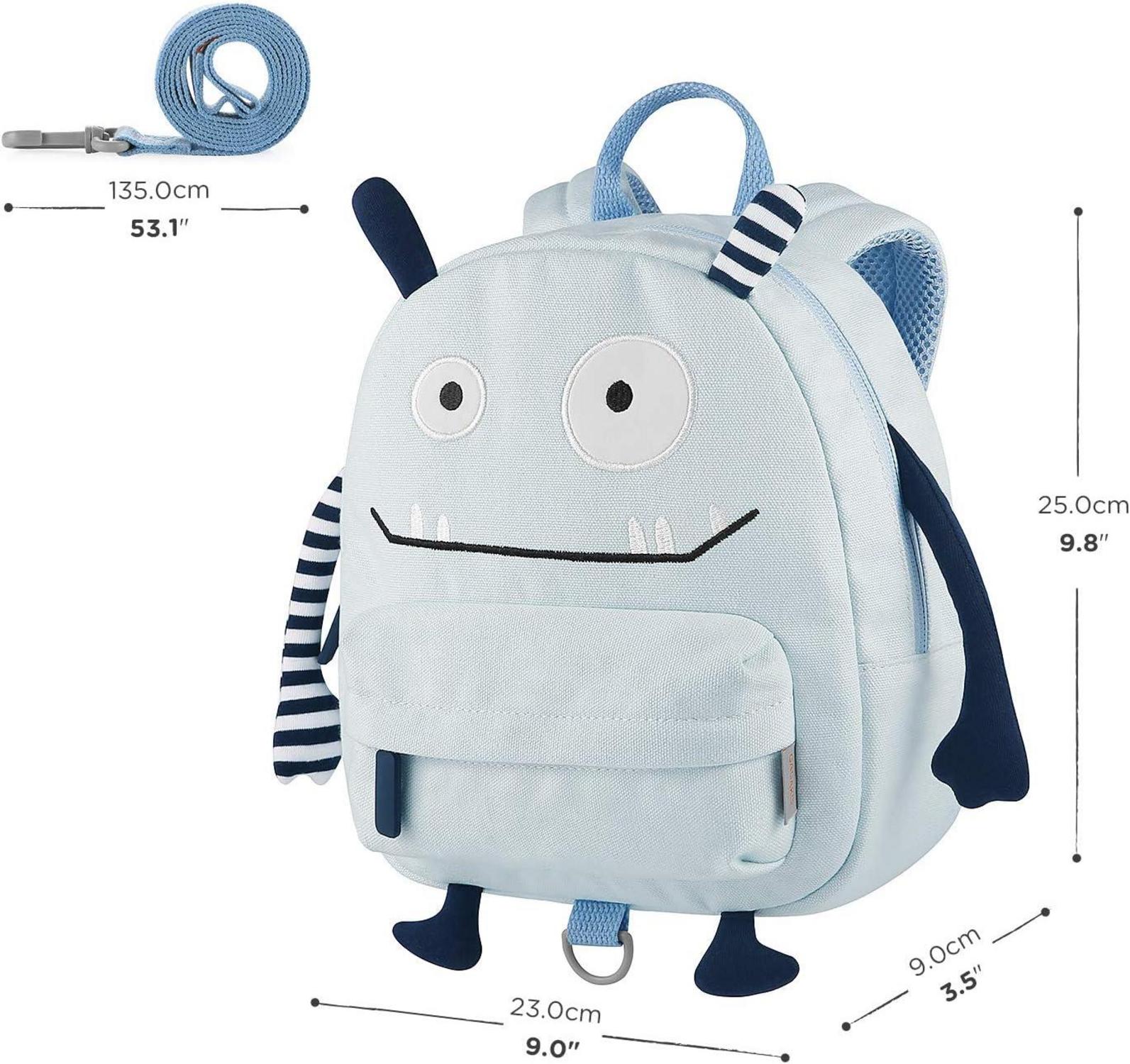 Mini Kinderrucksack 3D Cartoon mit Brustgurt Blau 100% Baumwolle