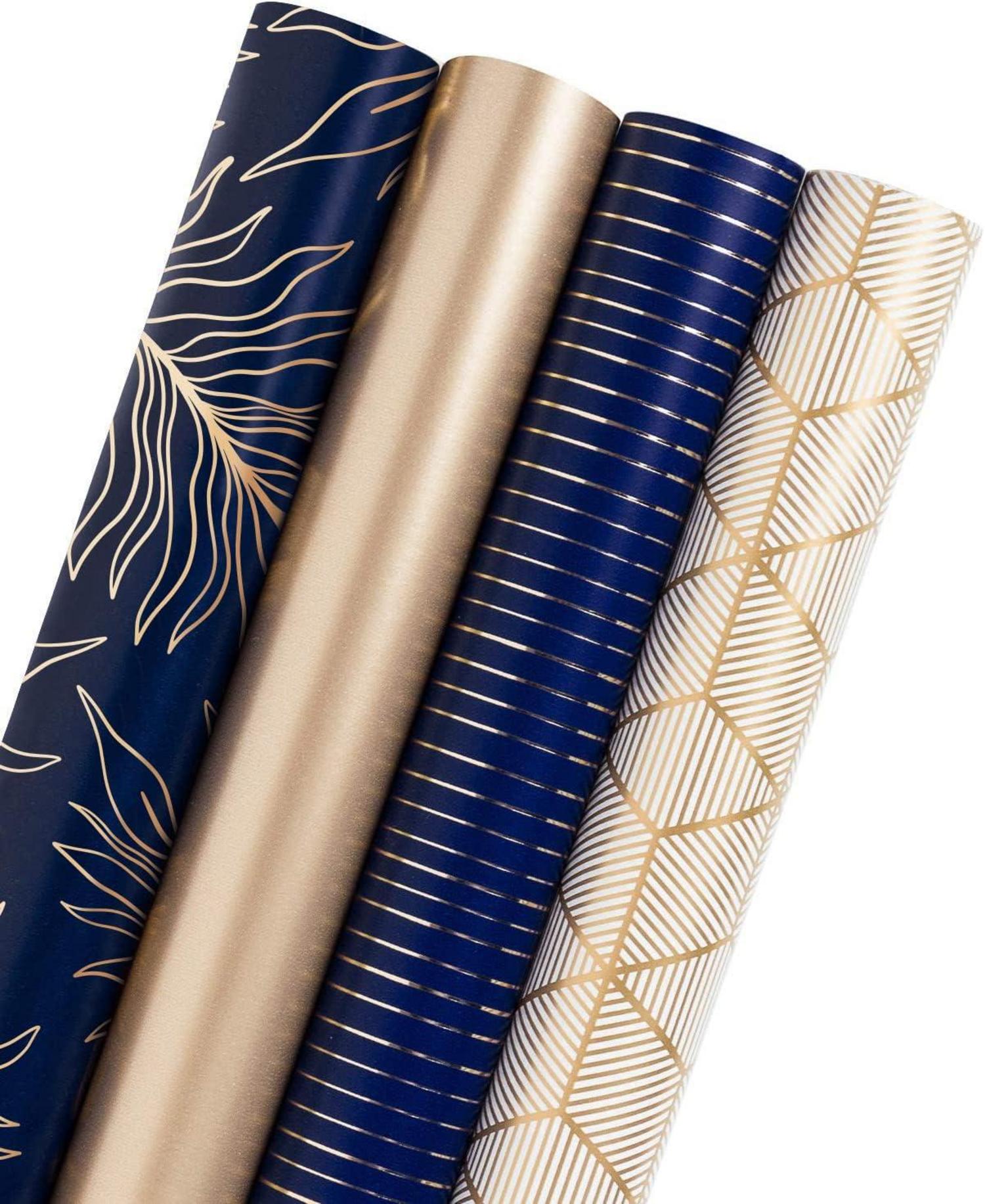 Gold Navy Geschenkpapierrolle Linien Geburtstag Urlaub Vatertag Baby 4