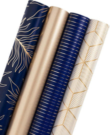Gold Navy Geschenkpapierrolle Linien Geburtstag Urlaub Vatertag Baby 4