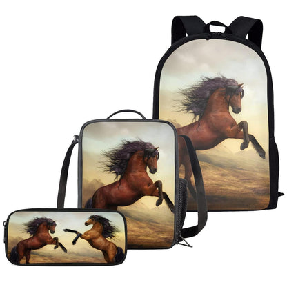 Schultaschen Set 3-teilig für Kinder – Rucksack, Lunchbag & Federtasche Pferd
