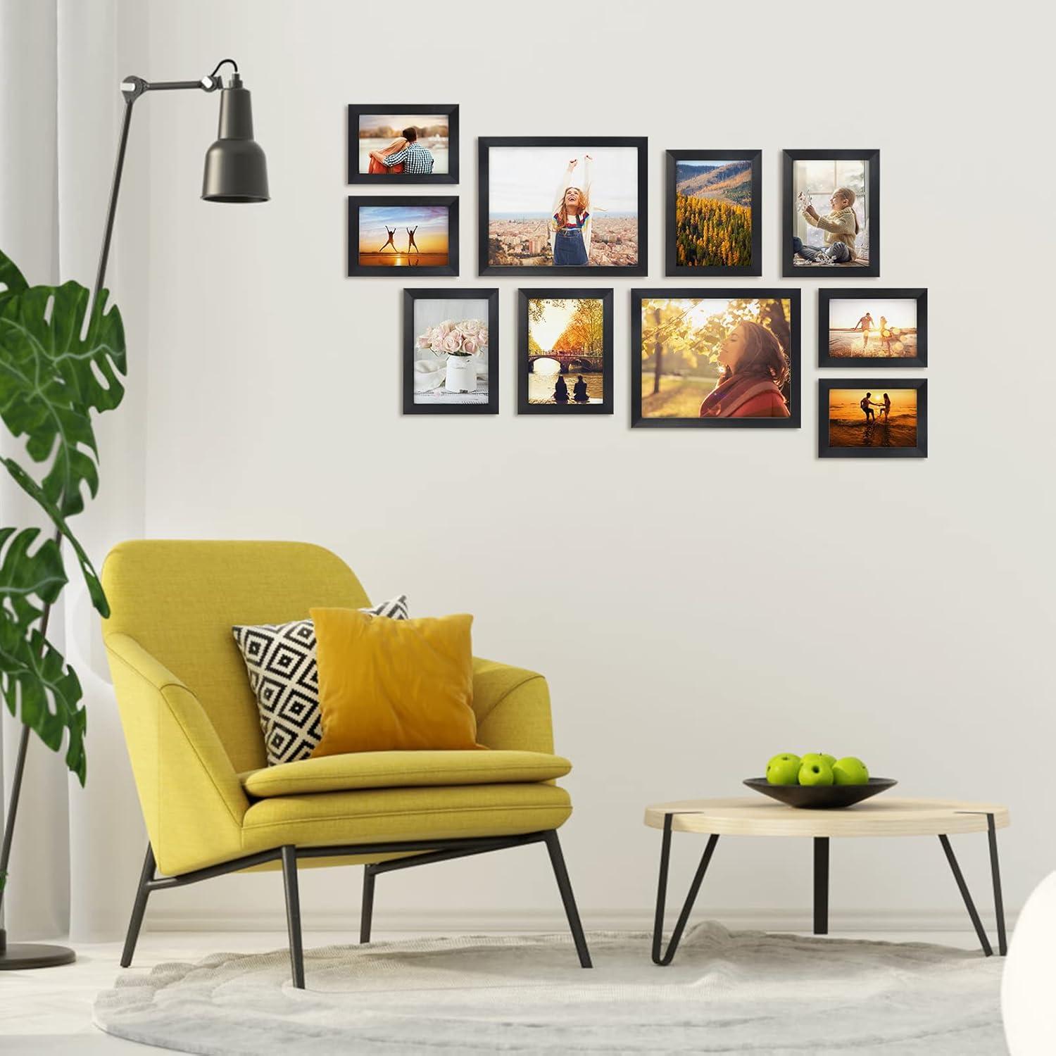 Giftgarden Schwarz Bilderrahmen Set Collage 10x15 cm 13x18 cm 20x25 cm Wand Tisch Modern Multisize 10 Pcs
