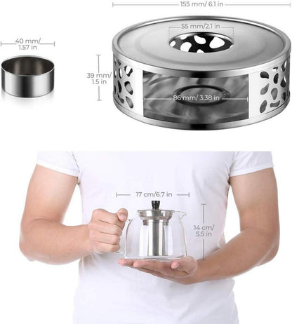 Ecooe 1000mL Teekanne mit Stövchen Borosilikatglas Edelstahl