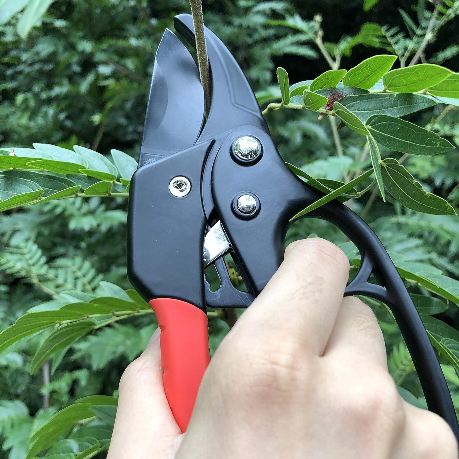 Ratschenschere mit Amboss-Schneide für stärkeres Holz bis 24 mm, Red
