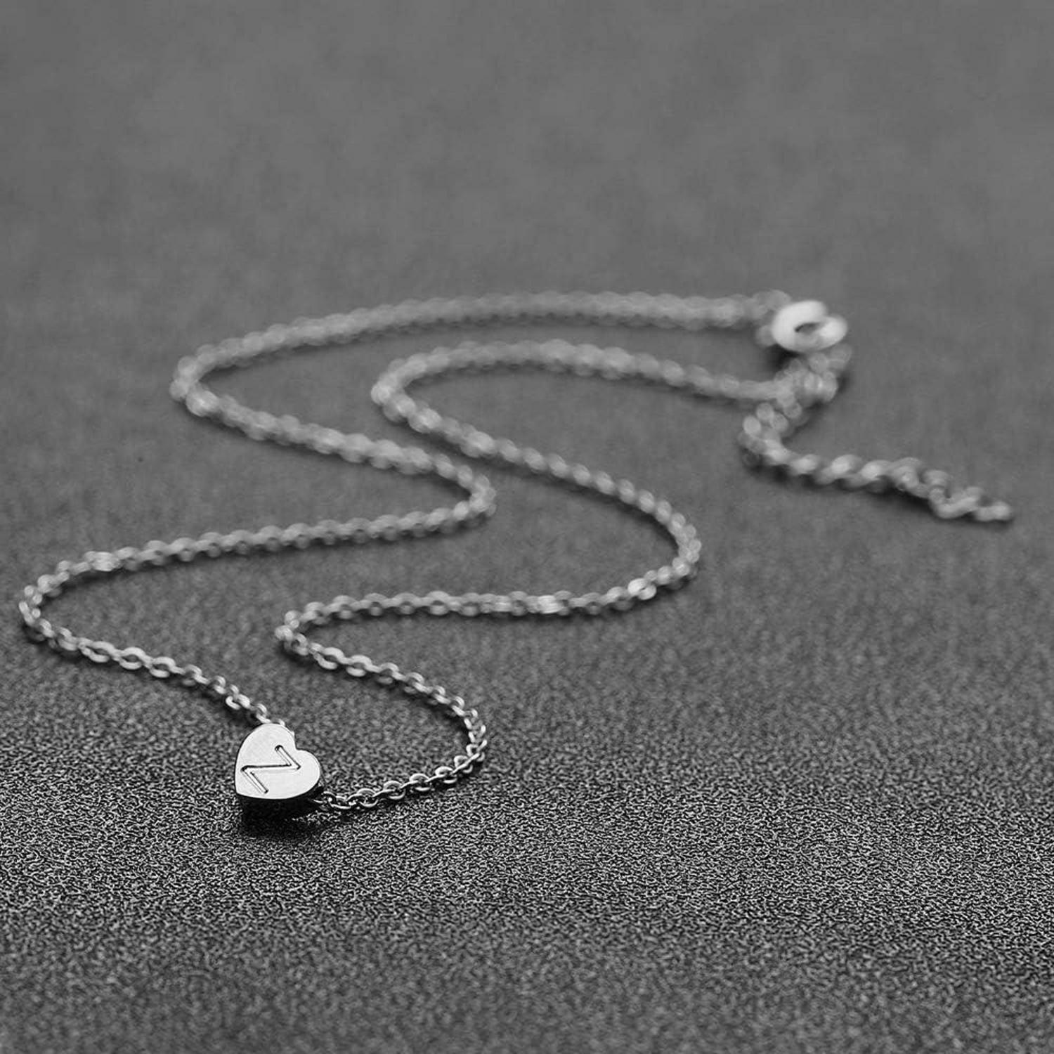 Silber Damen Halskette Buchstabenherz Anhänger Initialschmuck