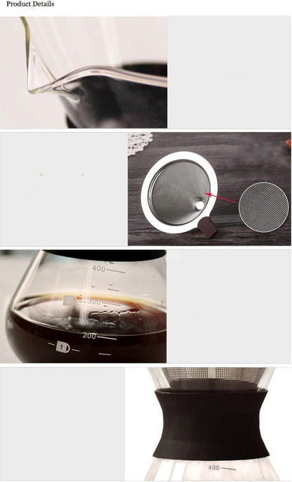 Pour Over Kaffeebereiter Glas Edelstahlfilter 400ML Schwarz