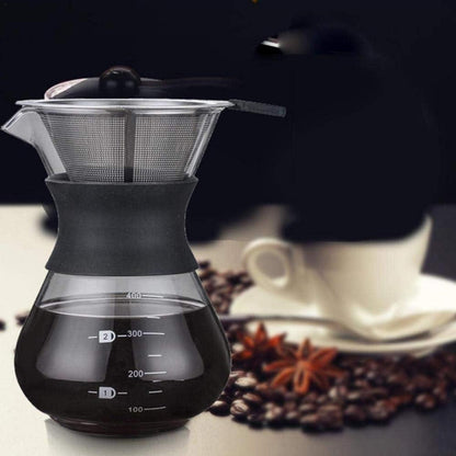 Pour Over Kaffeebereiter Glas Edelstahlfilter 400ML Schwarz
