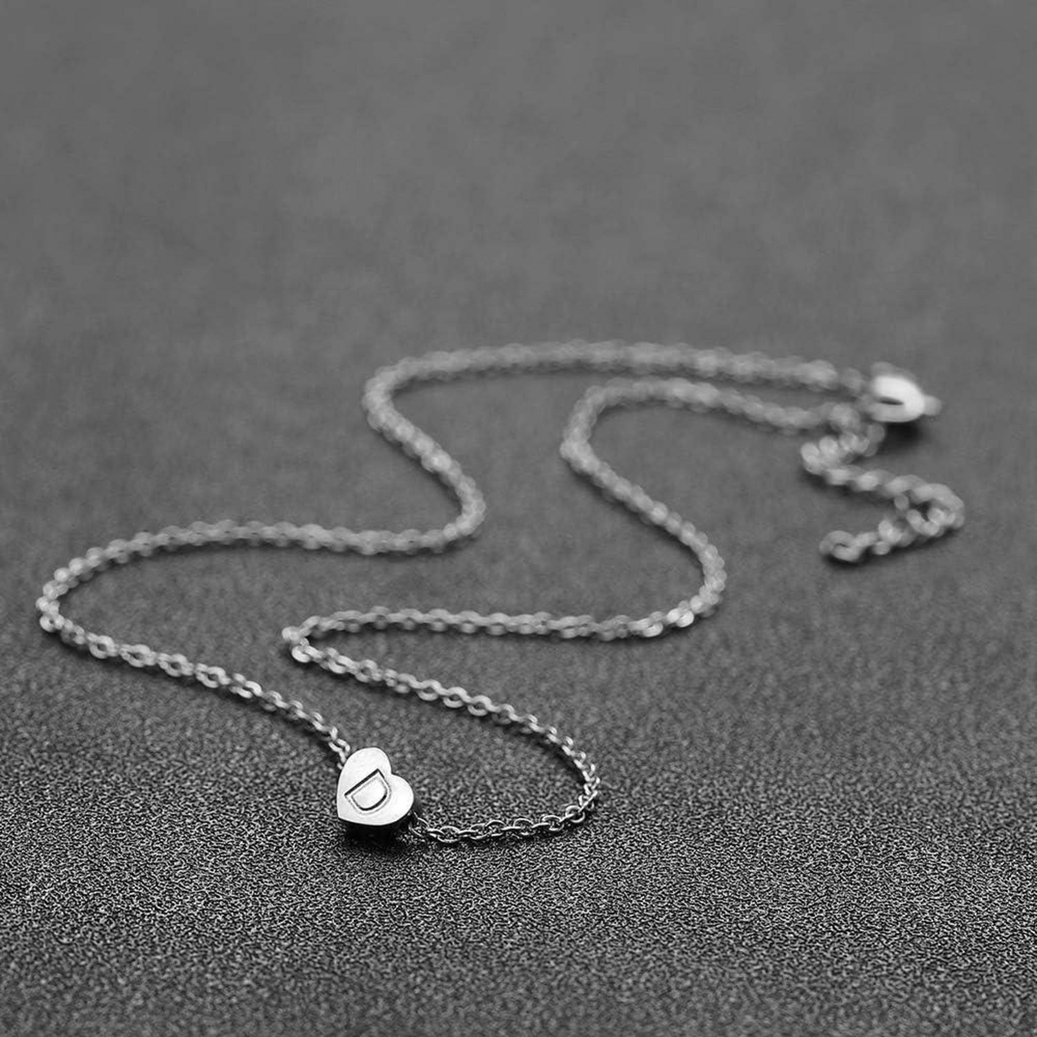 Silber Damen Herz-Halskette Buchstaben-Anhänger Initialschmuck 41cm