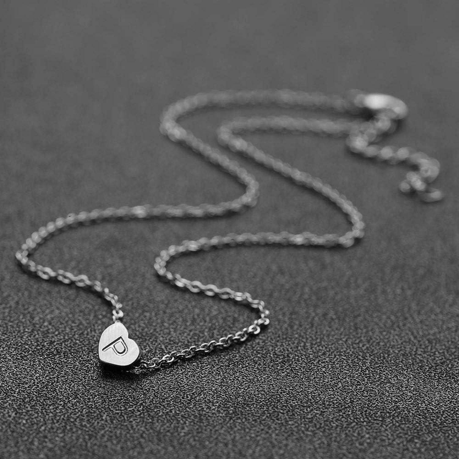 Silber Damen Halskette Buchstabenherz Anhänger Initialschmuck Frauen Mädchen