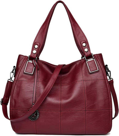 Damen Hobo Schultertasche aus PU-Leder Stickerei Weinrot