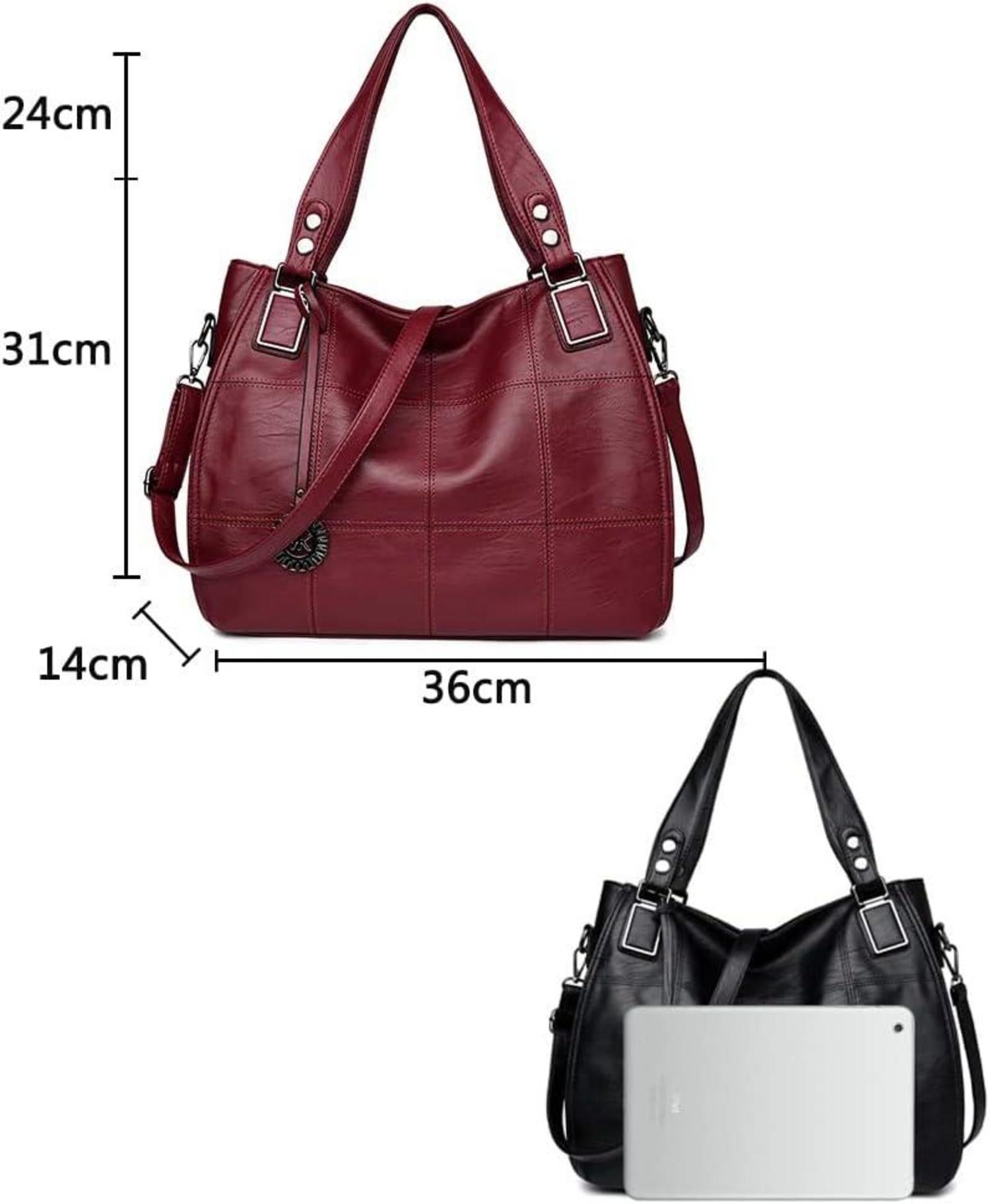 Damen Hobo Schultertasche aus PU-Leder Stickerei Weinrot