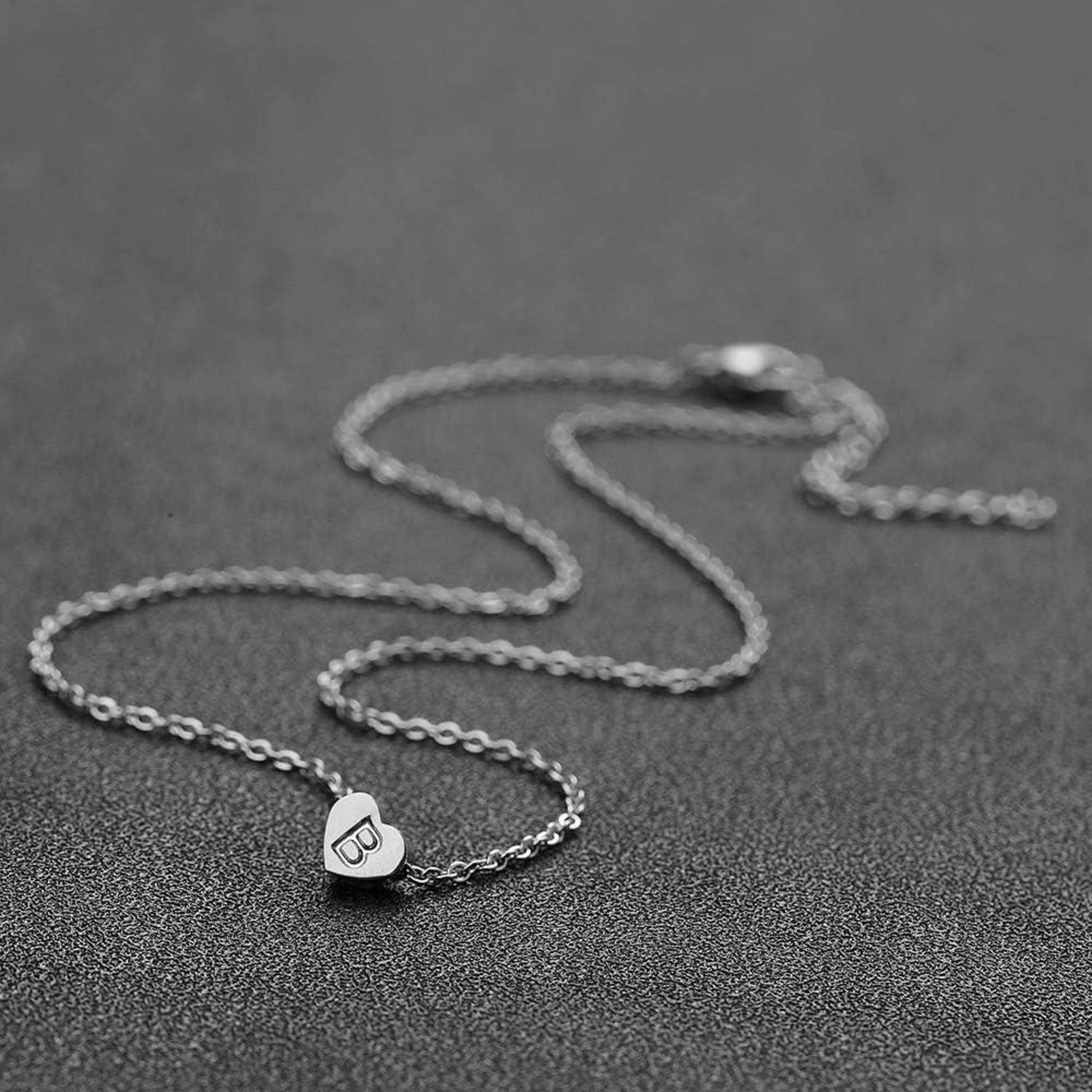 Personalisierte Silber Halskette Buchstabenherz Anhänger - NK-heart-silver-B