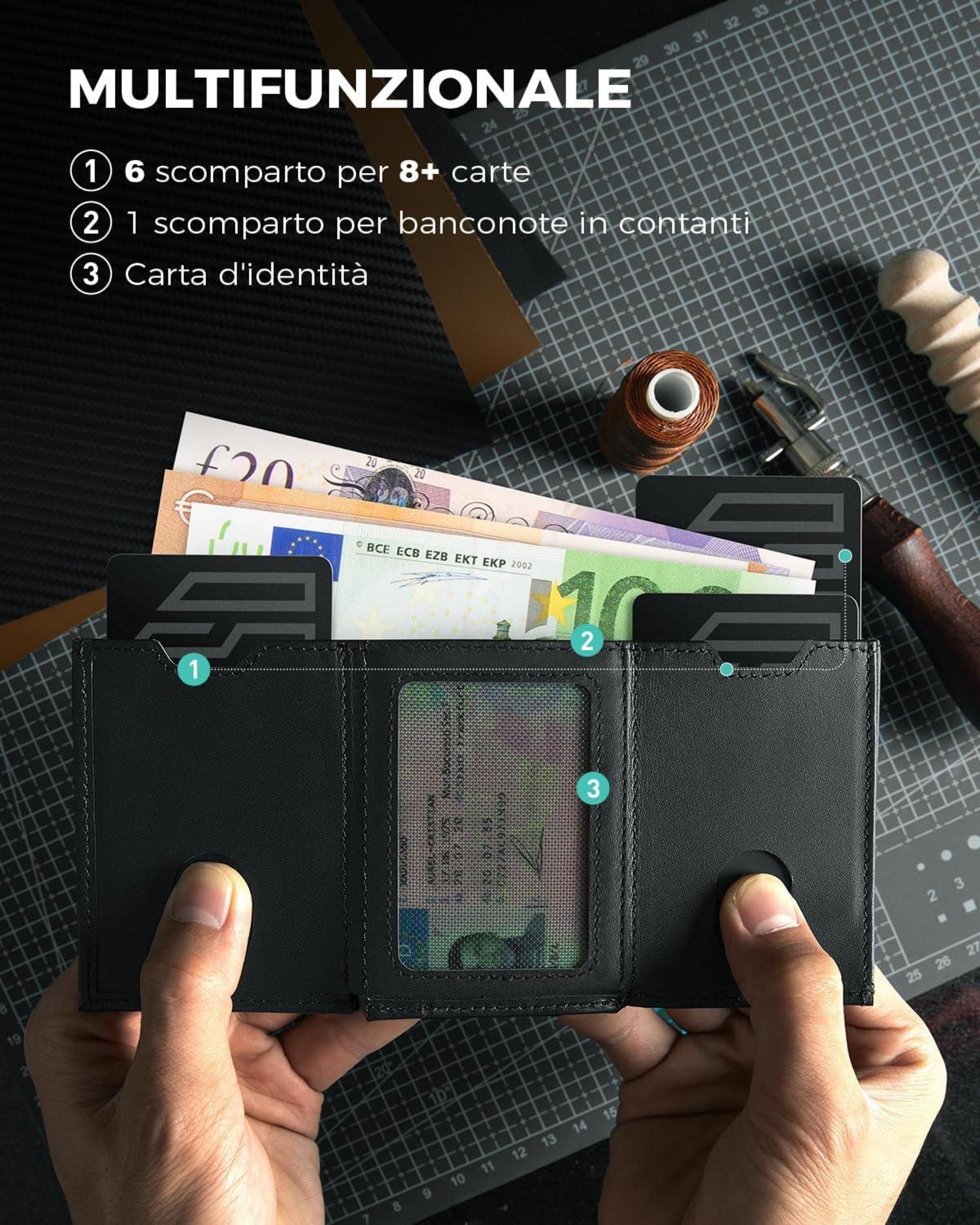 Mini RFID Geldbörse Herren Leder Slim Wallet Schwarz 7