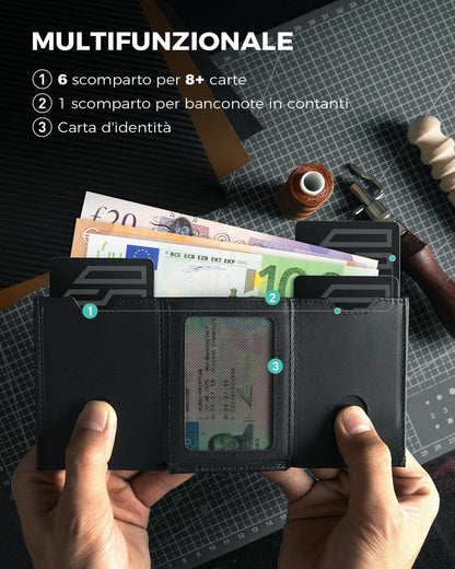 Mini RFID Geldbörse Herren Leder Slim Wallet Schwarz 7