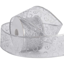 Silbernes Weihnachtsband mit Glitzer - 63 mm x 22 m