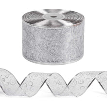 Silbernes Weihnachtsband mit Glitzer - 63 mm x 22 m