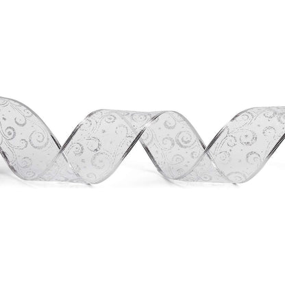 Silbernes Weihnachtsband mit Glitzer - 63 mm x 22 m