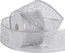 Silbernes Weihnachtsband mit Glitzer - 63 mm x 22 m - Kabelgebundenes