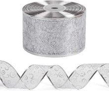 Silbernes Weihnachtsband mit Glitzer - 63 mm x 22 m