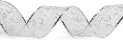 Silbernes Weihnachtsband mit Glitzer - 63 mm x 22 m - Kabelgebundenes