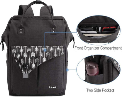 Lekesky Rucksack Damen wasserabweisend Laptopfach Schwarz 15.6 Zoll