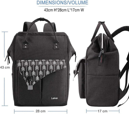 Lekesky Rucksack Damen Schwarz mit Laptopfach Anti-Diebstahl 15.6 Zoll