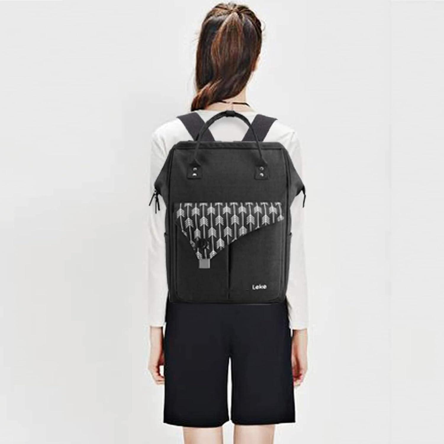 Lekesky Rucksack Damen Schwarz mit Laptopfach Anti-Diebstahl 15.6 Zoll