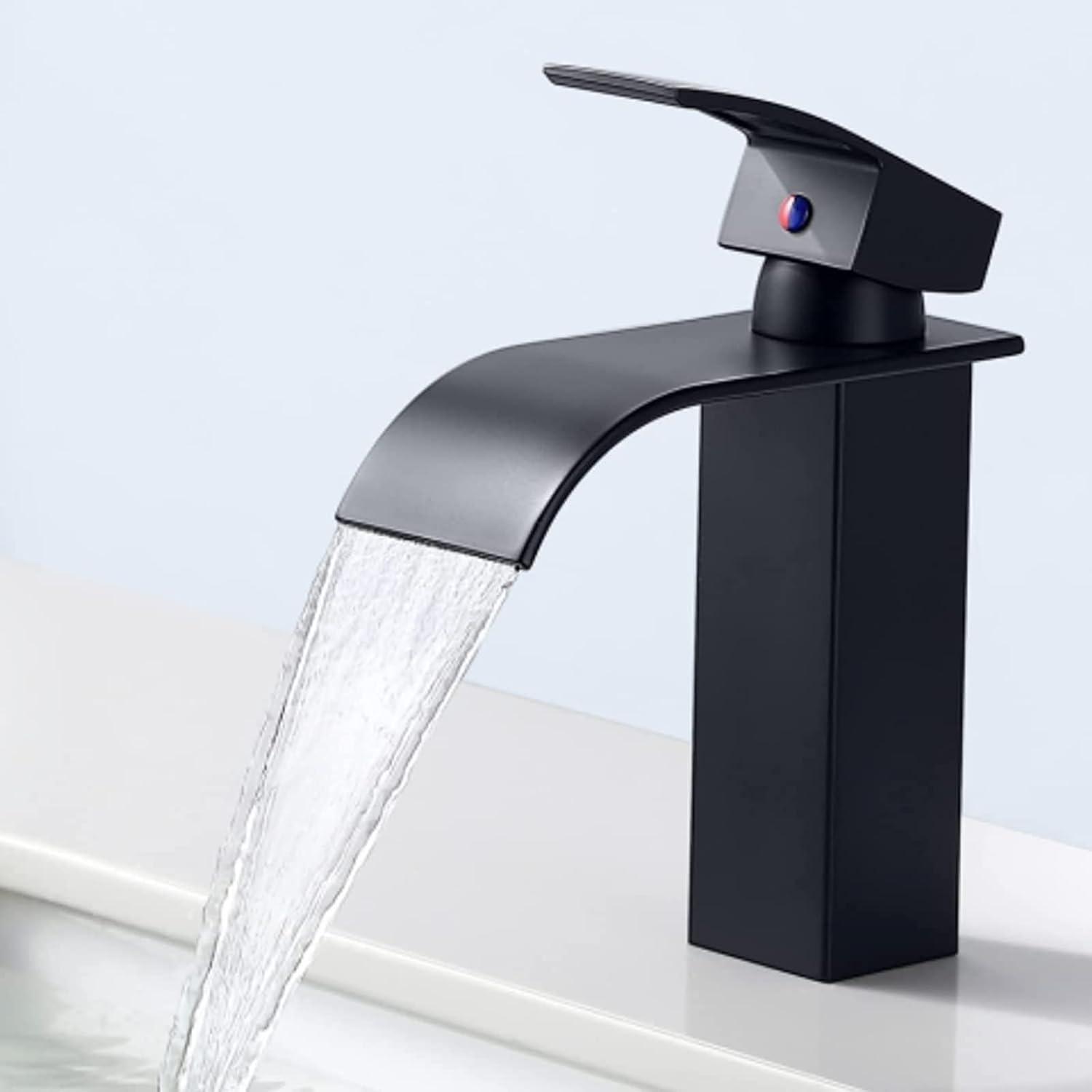 Wasserhahn Bad Schwarz Wasserfall Armatur Messing Mischbatterie