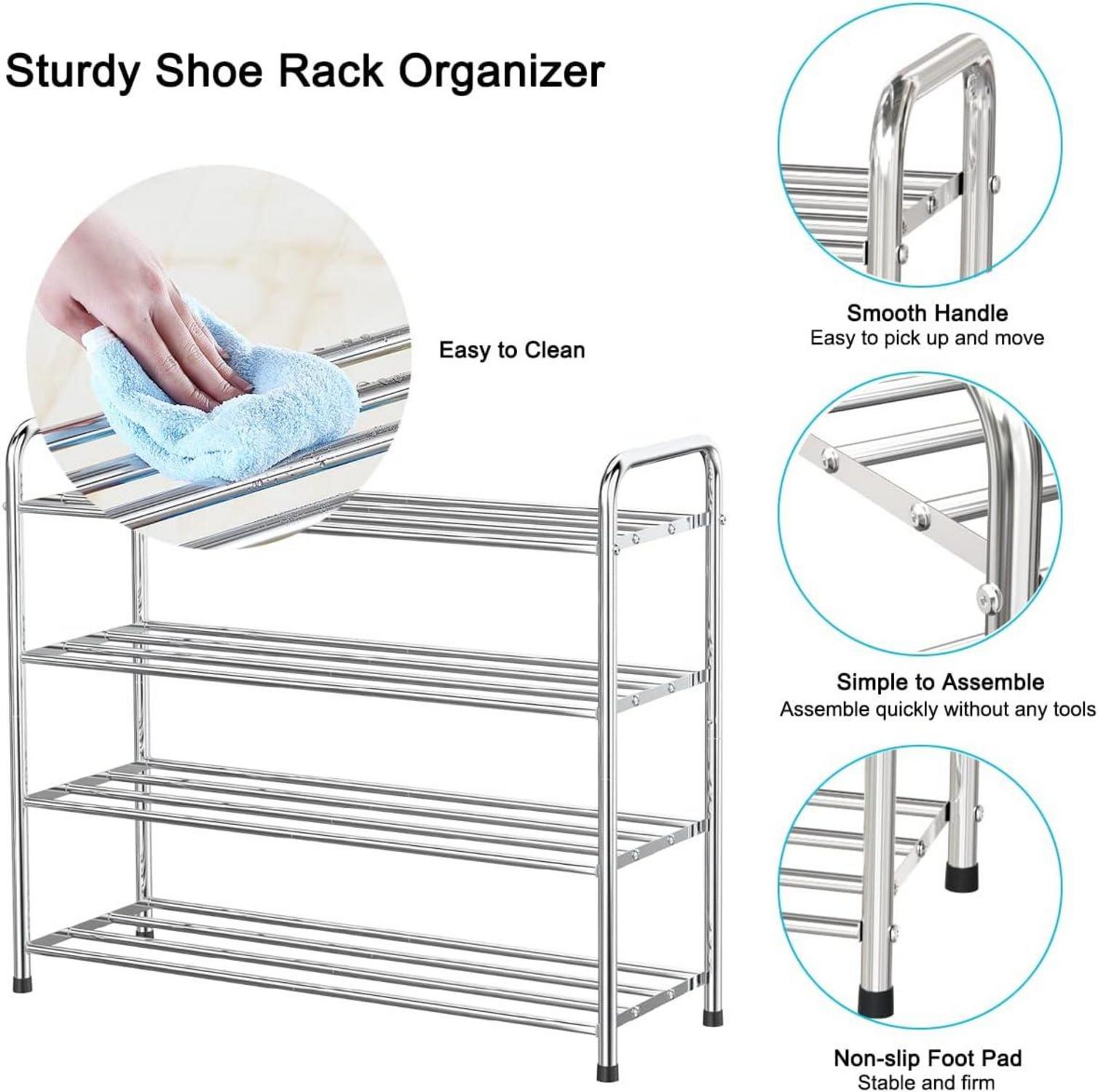 Schuhregal Edelstahl 4 Ebenen Organizer 12-16 Paar Schuhe 68x26x65 cm