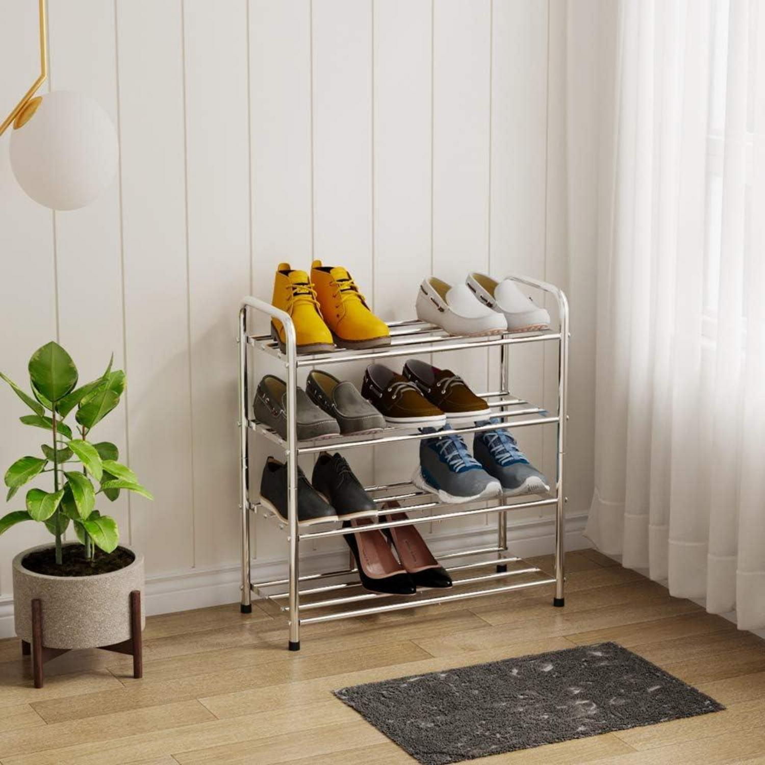 Schuhregal Edelstahl 4 Ebenen Organizer 12-16 Paar Schuhe 68x26x65 cm