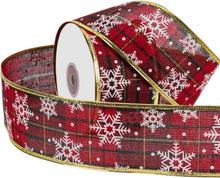 Weihnachtsband Schneeflockenmuster 63mm x 22m Gold Edge
