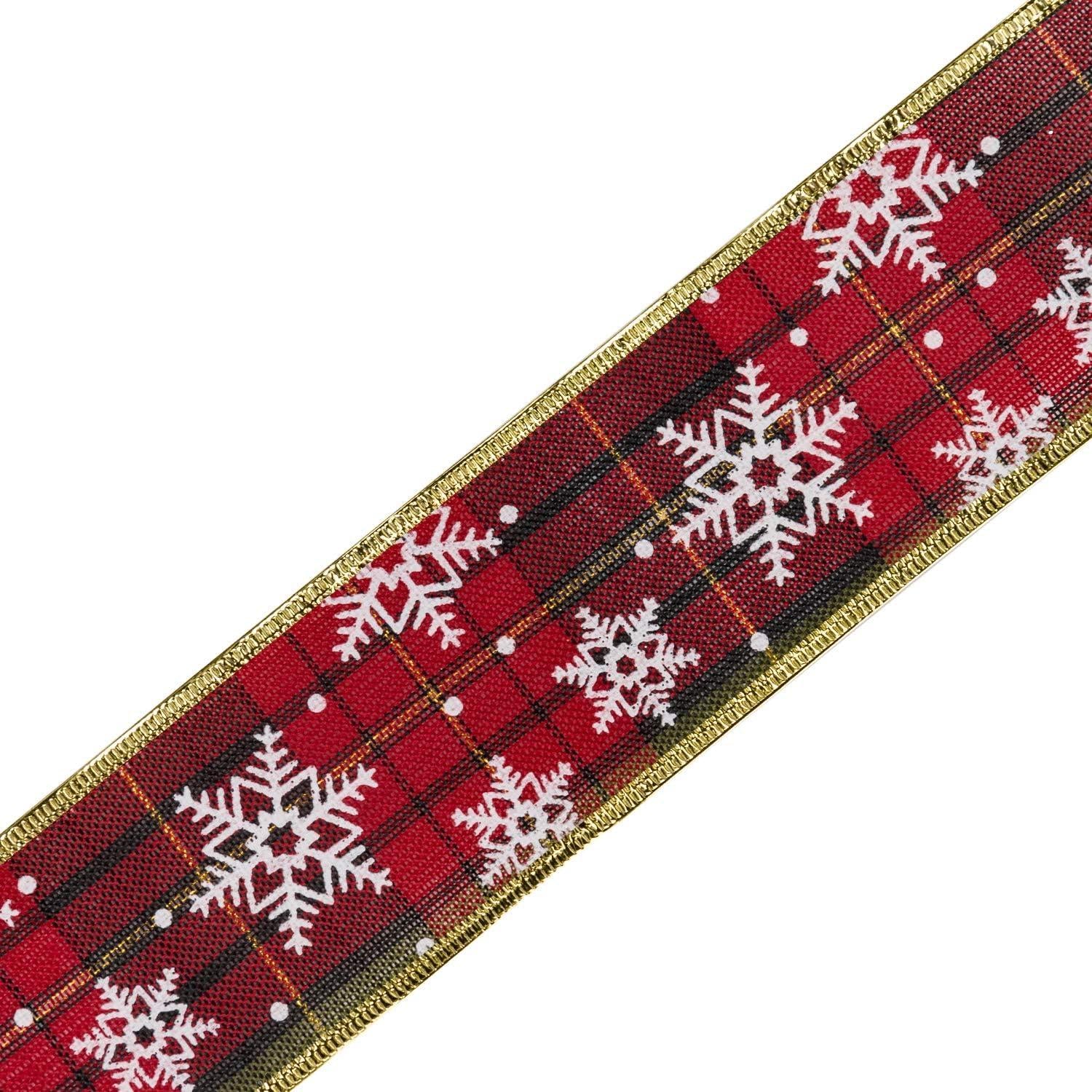 Rotes Grünes Kariertes Sackleinenband Schneeflockendesign 63mm 22m【►Buy at