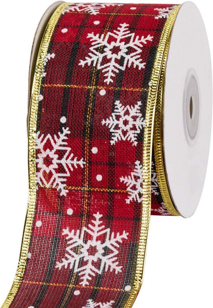 Weihnachtsband kariert rot grün Schneeflockendesign 63mm 22m