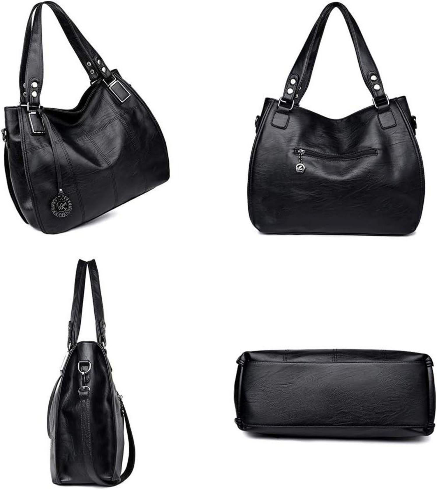 Damen Hobo Schultertasche Shopper PU-Leder Stickerei Schulterriemen Lila