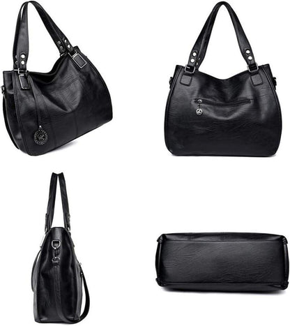 Damen Hobo Schultertasche Shopper PU-Leder Stickerei Schulterriemen Lila