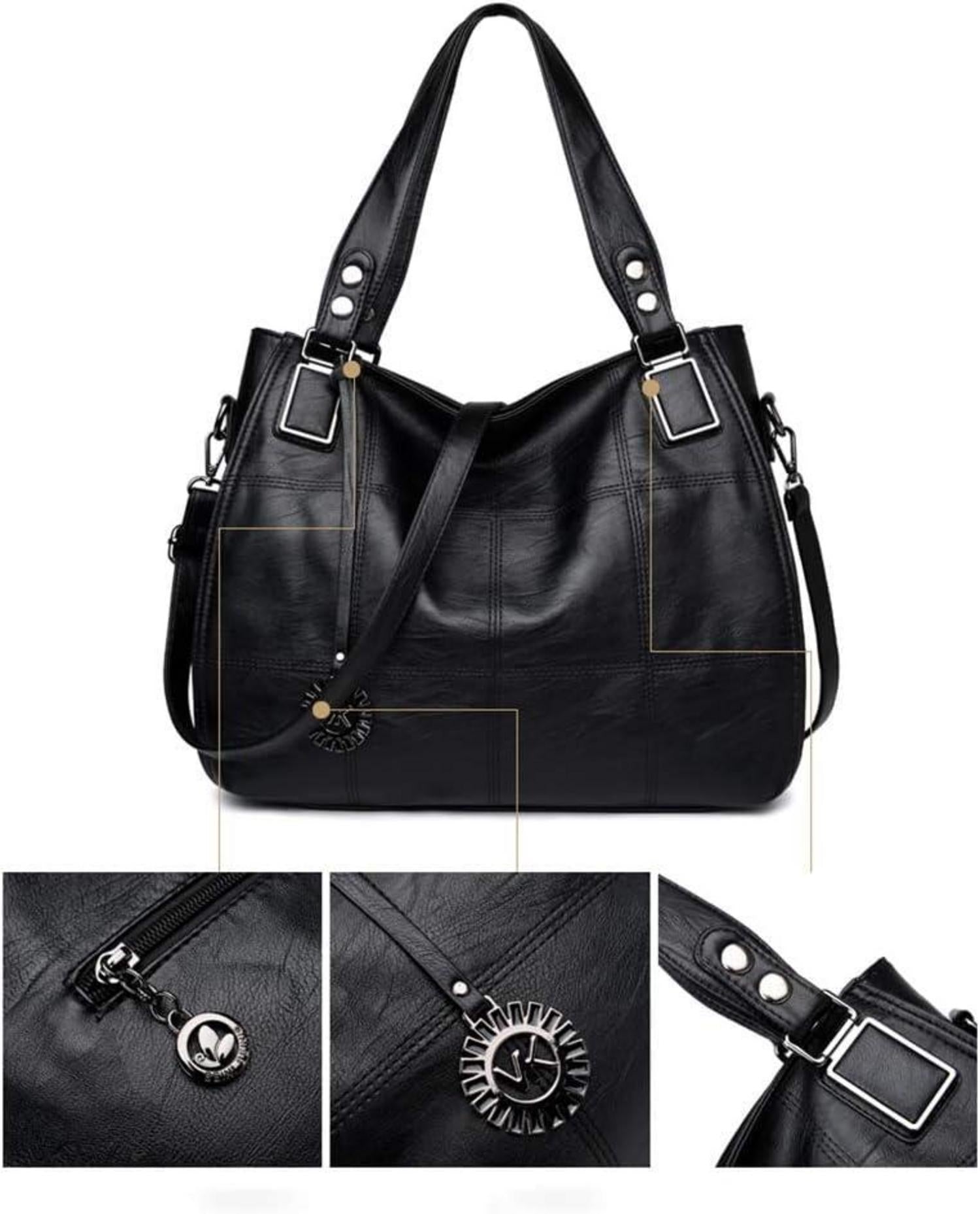 Damen Hobo Schultertasche Shopper PU-Leder Umhängetasche Stickerei Grau EINWEG