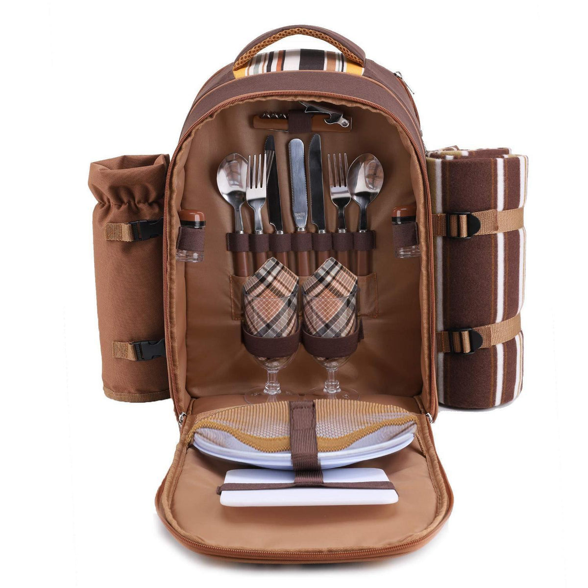 Picknickrucksack 2 Personen mit Set & Decke – Braun