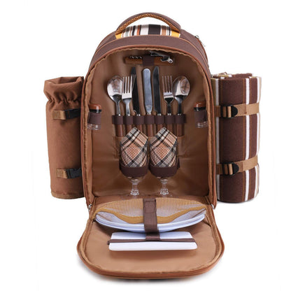 Picknickrucksack 2 Personen mit Set & Decke – Braun
