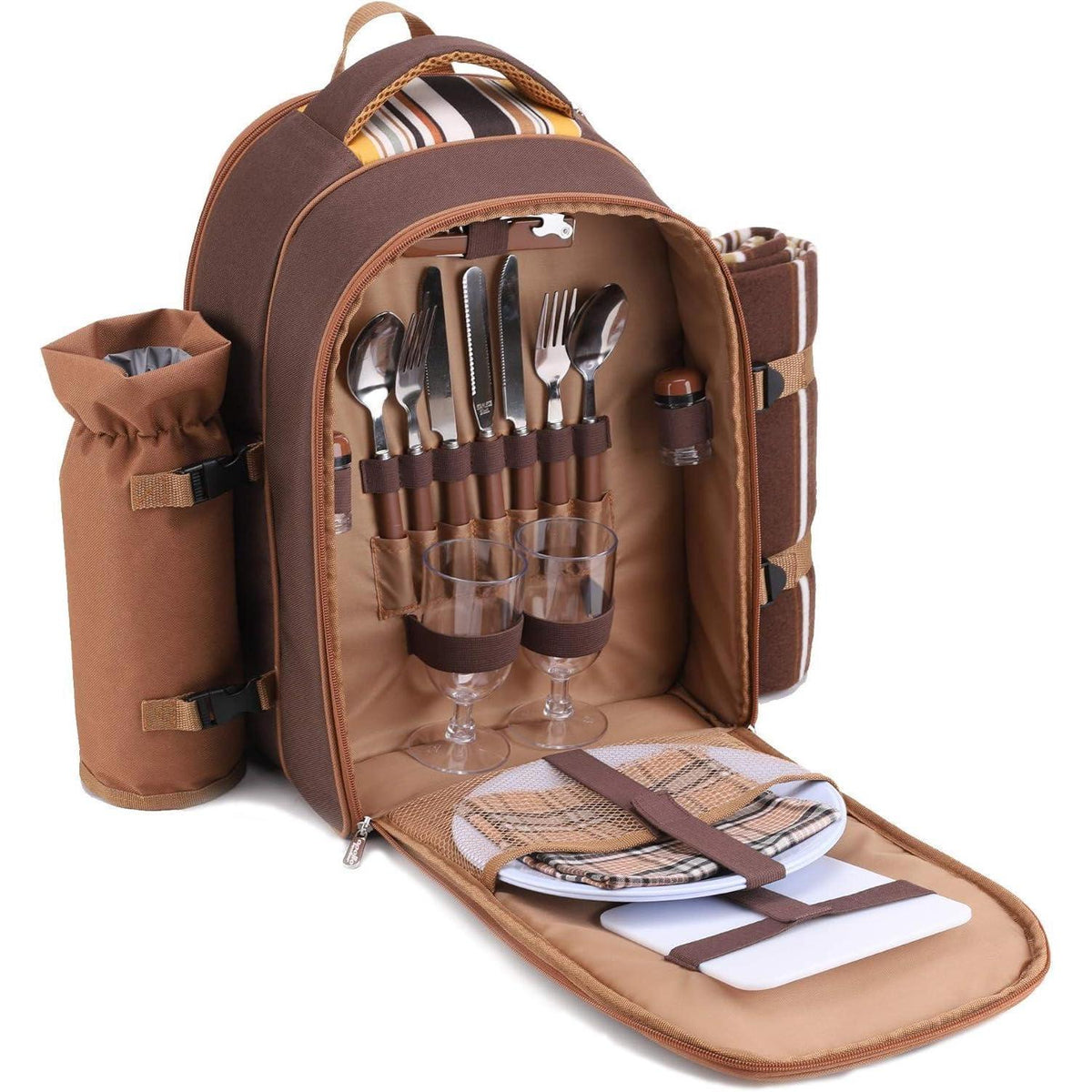 Picknickrucksack 2 Personen mit Set & Decke – Braun