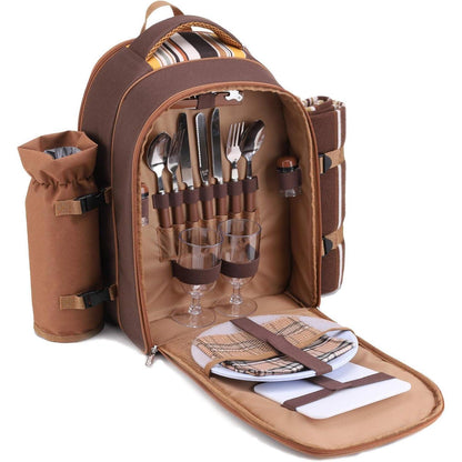 Picknickrucksack 2 Personen mit Set & Decke – Braun