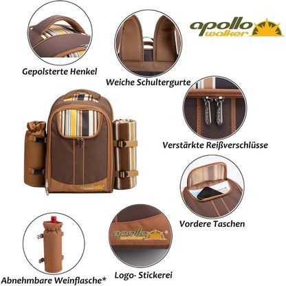 Picknickrucksack 2 Personen mit Set & Decke – Braun