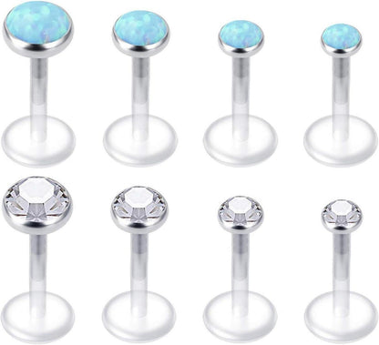 Klare Lippenpiercings Flexibles Acryl 16G CZ Opal - 8-18 Stk