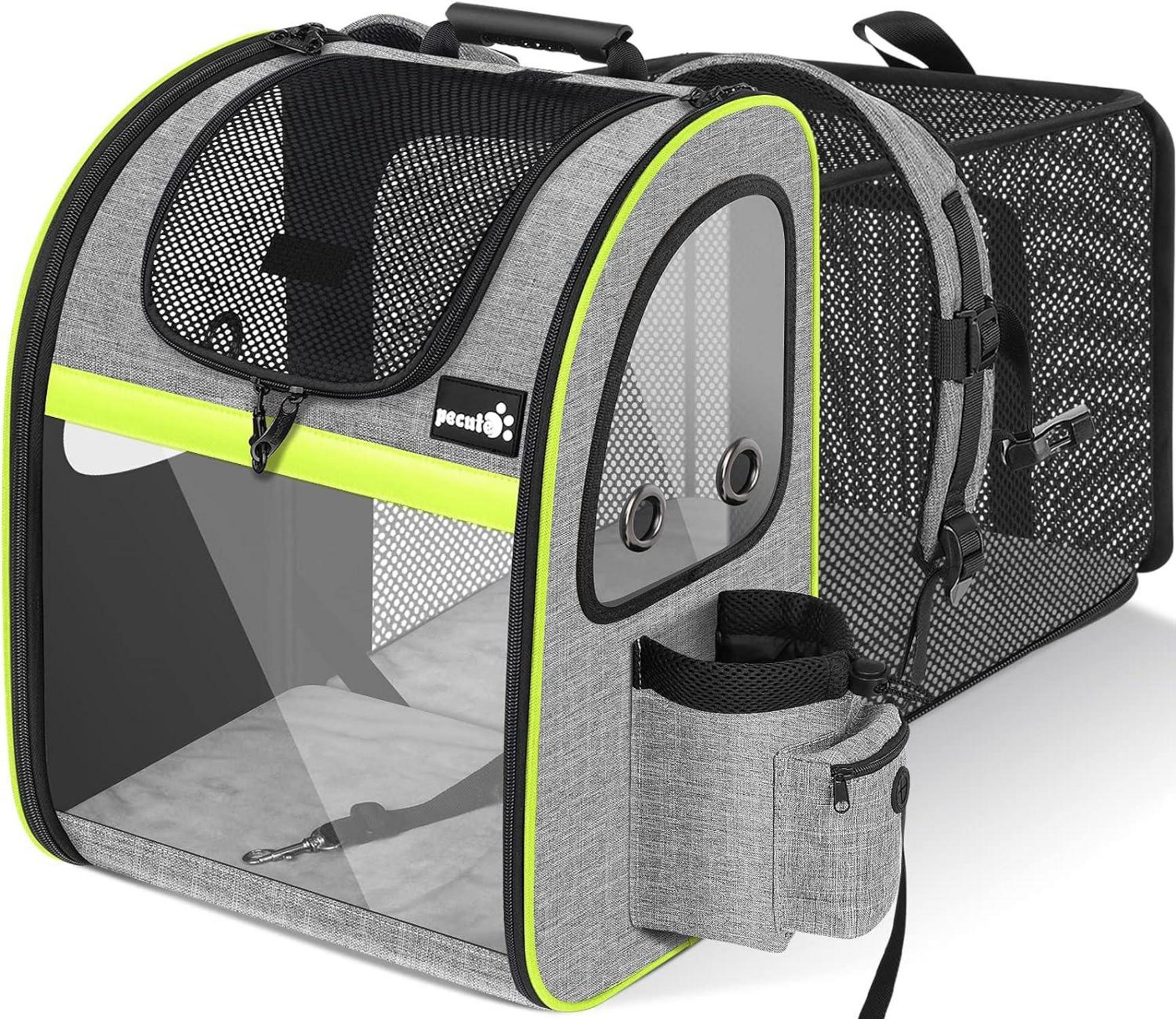 Pecute Hunderucksack Erweiterbar Faltbar Grau Transparentes Fenster