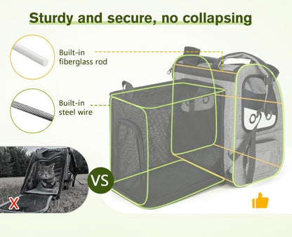 Pecute Hunderucksack Erweiterbar Faltbar Katzenrucksack Grau Transparentes Fenster
