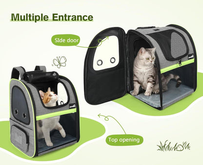 Pecute Hunderucksack Erweiterbar Faltbar Katzenrucksack Grau Transparentes Fenster