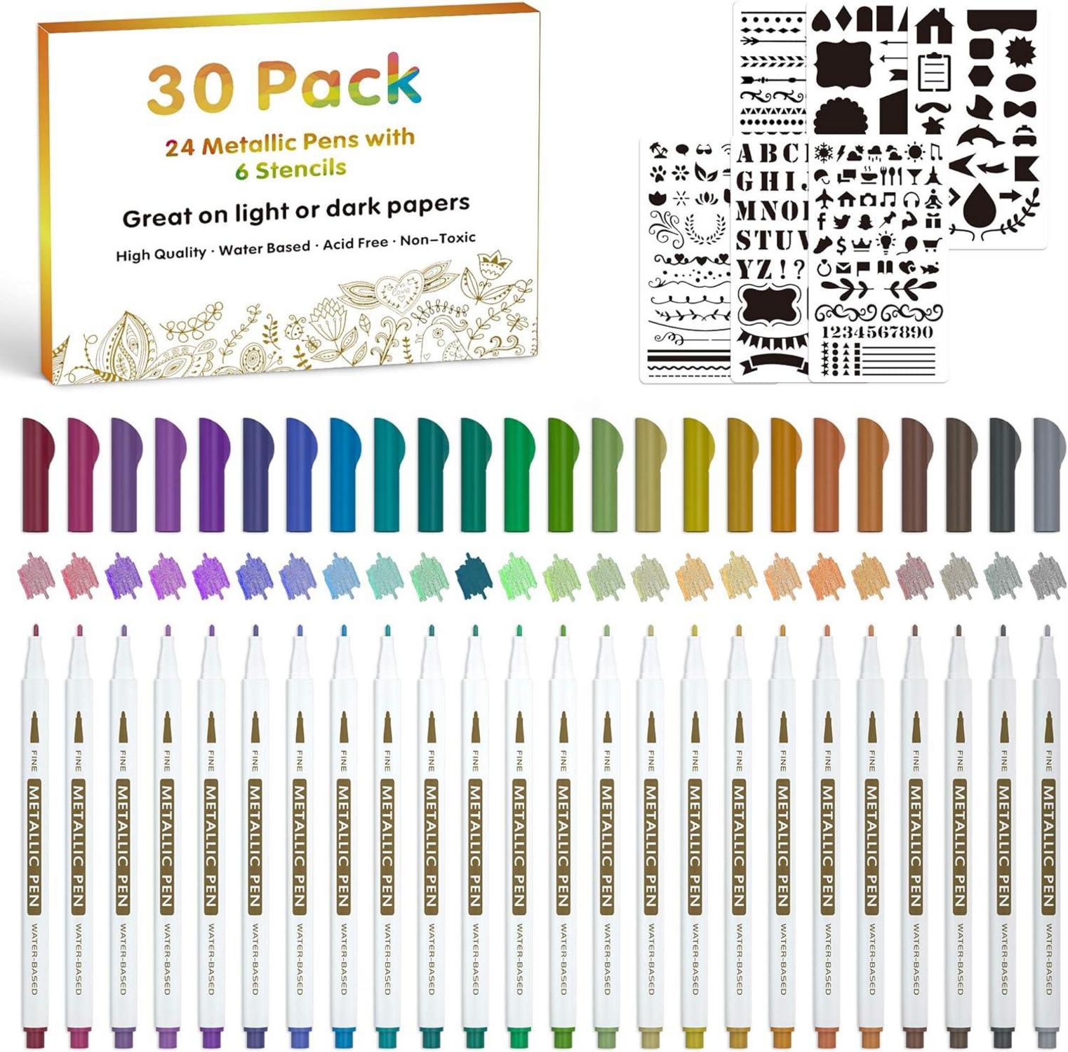 Metallic Marker Set mit 24 Metallstiften und 6 DIY-Vorlagen